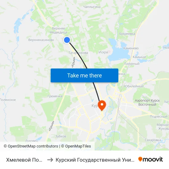 Хмелевой Поворот to Курский Государственный Университет map