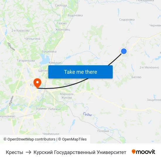 Кресты to Курский Государственный Университет map