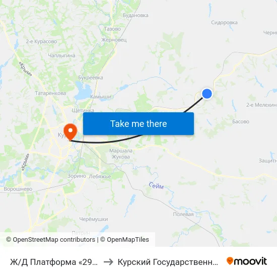Ж/Д Платформа «29-Й Километр» to Курский Государственный Университет map