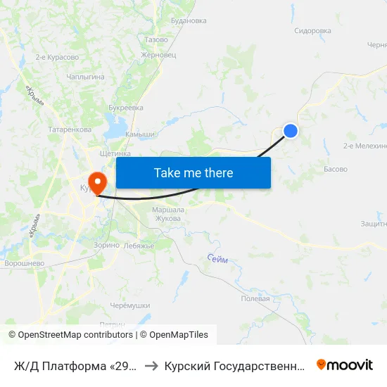 Ж/Д Платформа «29-Й Километр» to Курский Государственный Университет map