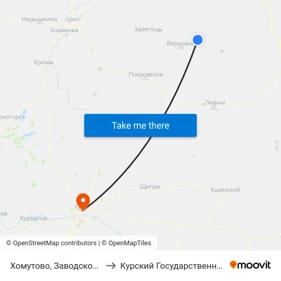 Хомутово, Заводской Микрорайон to Курский Государственный Университет map