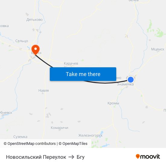 Новосильский Переулок to Бгу map