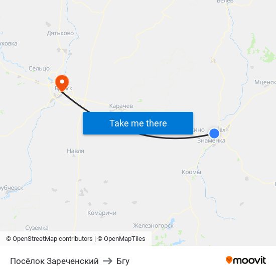 Посёлок Зареченский to Бгу map