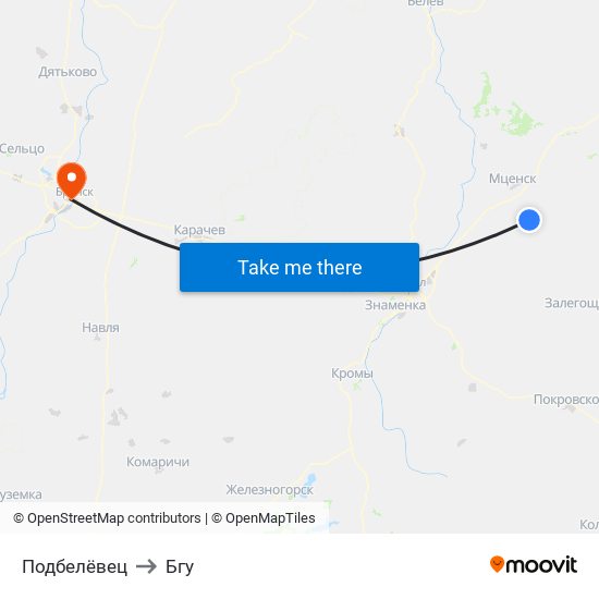 Подбелёвец to Бгу map