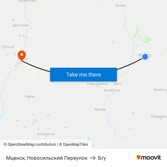 Мценск, Новосильский Переулок to Бгу map