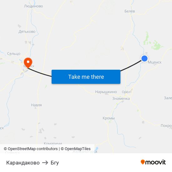 Карандаково to Бгу map