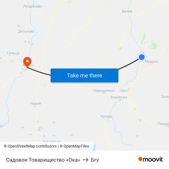 Садовое Товарищество «Ока» to Бгу map