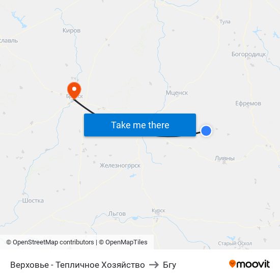 Верховье - Тепличное Хозяйство to Бгу map