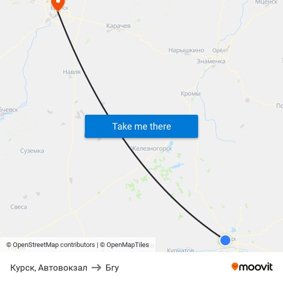 Курск, Автовокзал to Бгу map