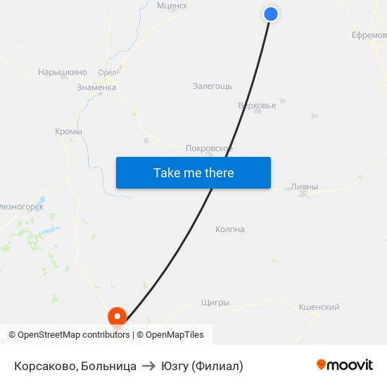 Корсаково, Больница to Юзгу (Филиал) map