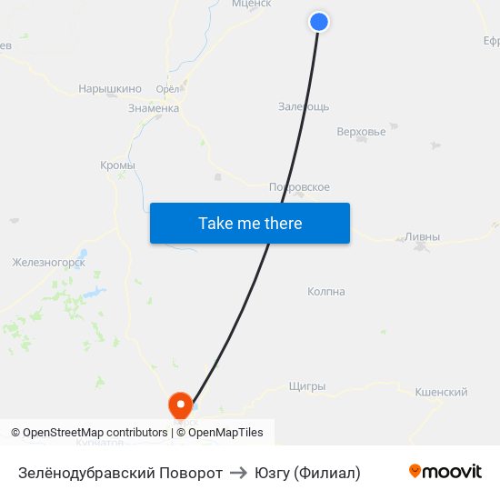 Зелёнодубравский Поворот to Юзгу (Филиал) map