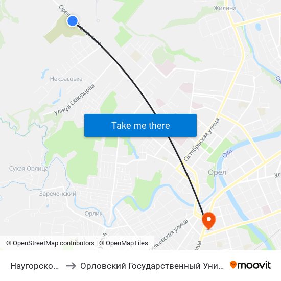 Наугорское Кладбище to Орловский Государственный Университет (Польский Корпус) map