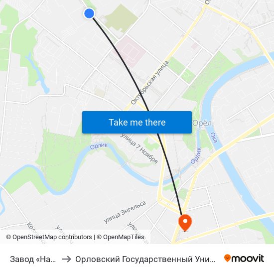 Завод «Научприбор» to Орловский Государственный Университет (Польский Корпус) map