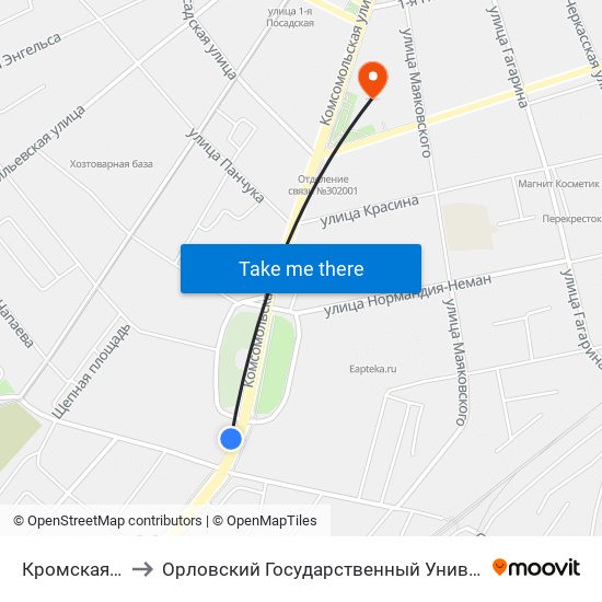 Университет to Орловский Государственный Университет (Польский Корпус) map