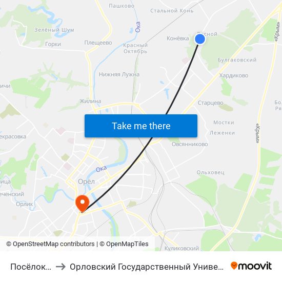 Посёлок Лесной to Орловский Государственный Университет (Польский Корпус) map