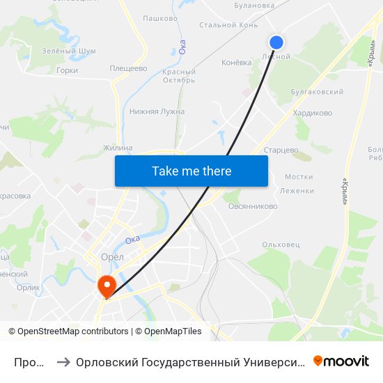 Промбаза to Орловский Государственный Университет (Польский Корпус) map