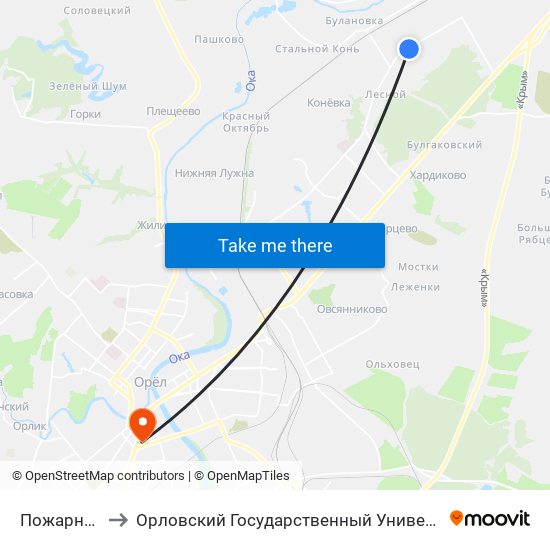 Пожарная Часть to Орловский Государственный Университет (Польский Корпус) map