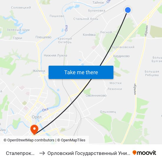 Сталепрокатный Завод to Орловский Государственный Университет (Польский Корпус) map