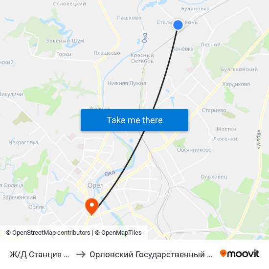Ж/Д Станция «Стальной Конь» to Орловский Государственный Университет (Польский Корпус) map