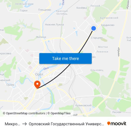 Микрорайон to Орловский Государственный Университет (Польский Корпус) map