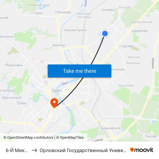 6-Й Микрорайон to Орловский Государственный Университет (Польский Корпус) map