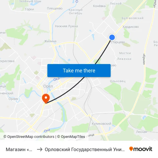 Магазин «Пятёрочка» to Орловский Государственный Университет (Польский Корпус) map