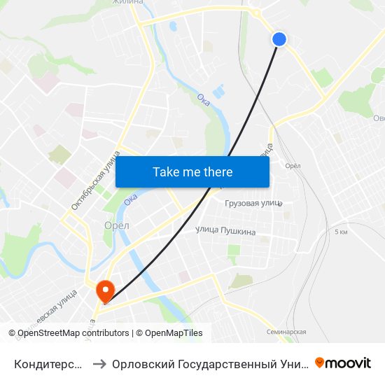 Кондитерская Фабрика to Орловский Государственный Университет (Польский Корпус) map