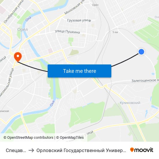 Спецавтобаза to Орловский Государственный Университет (Польский Корпус) map