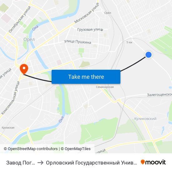 Завод Погрузчиков to Орловский Государственный Университет (Польский Корпус) map