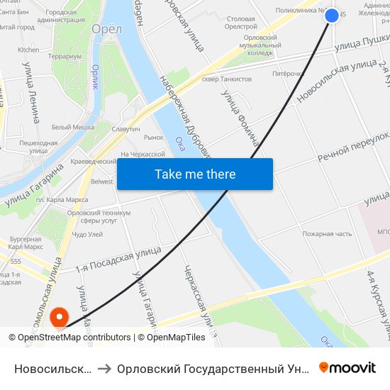 Новосильский Переулок to Орловский Государственный Университет (Польский Корпус) map