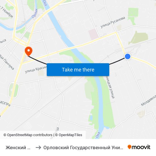 Женский Монастырь to Орловский Государственный Университет (Польский Корпус) map