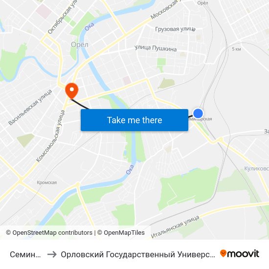 Семинарская to Орловский Государственный Университет (Польский Корпус) map