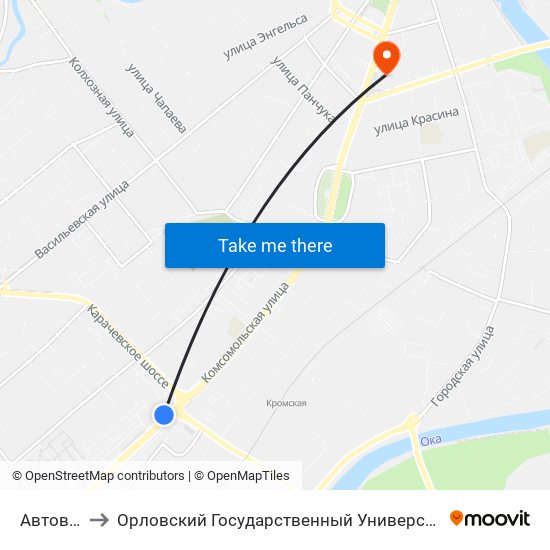 Автовокзал to Орловский Государственный Университет (Польский Корпус) map