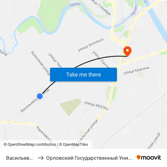 Васильевская Улица to Орловский Государственный Университет (Польский Корпус) map