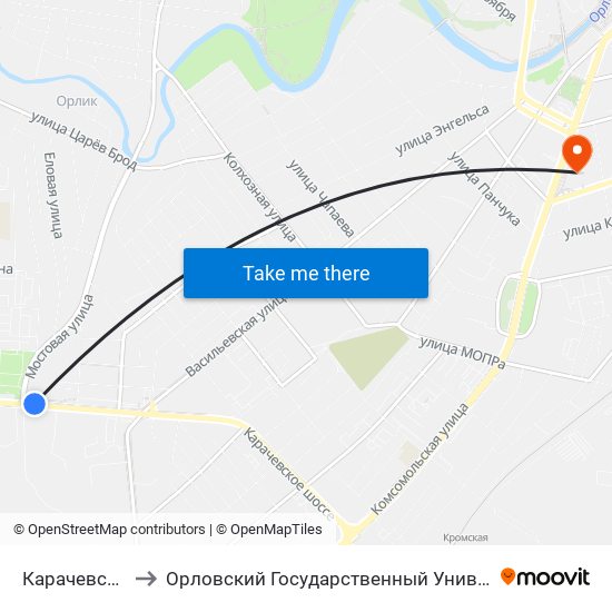 Карачевское Шоссе to Орловский Государственный Университет (Польский Корпус) map