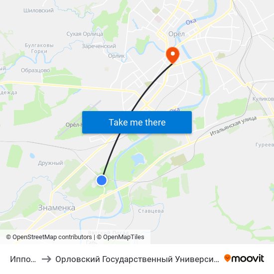 Ипподром to Орловский Государственный Университет (Польский Корпус) map