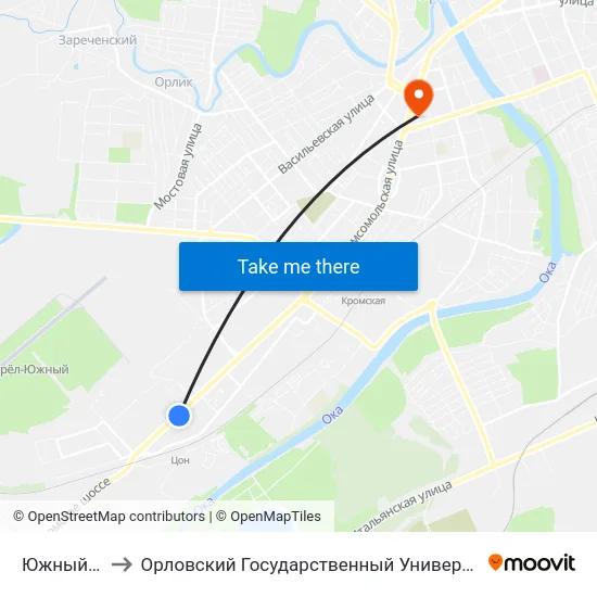 Южный Рынок to Орловский Государственный Университет (Польский Корпус) map