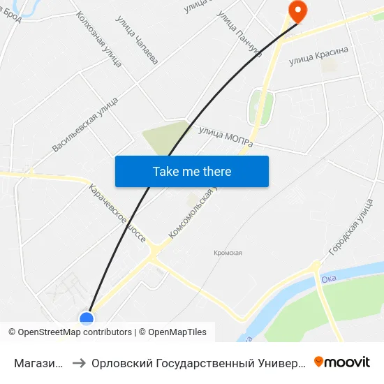 Магазин «Уют» to Орловский Государственный Университет (Польский Корпус) map