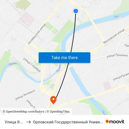 Улица 8-Го Марта to Орловский Государственный Университет (Польский Корпус) map