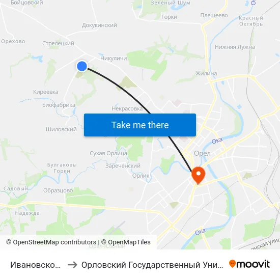 Ивановское Кладбище to Орловский Государственный Университет (Польский Корпус) map