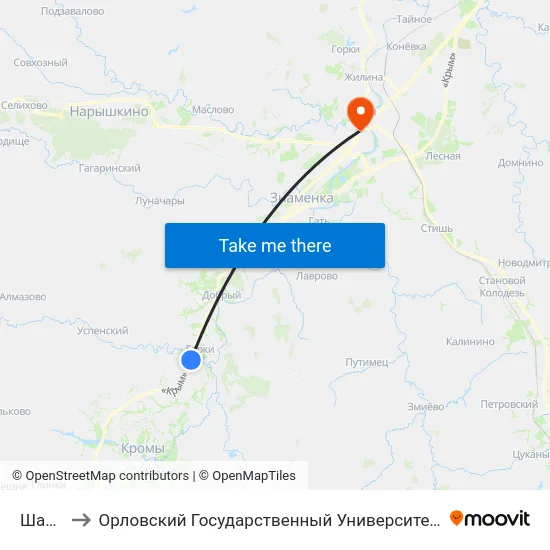 Шахово to Орловский Государственный Университет (Польский Корпус) map