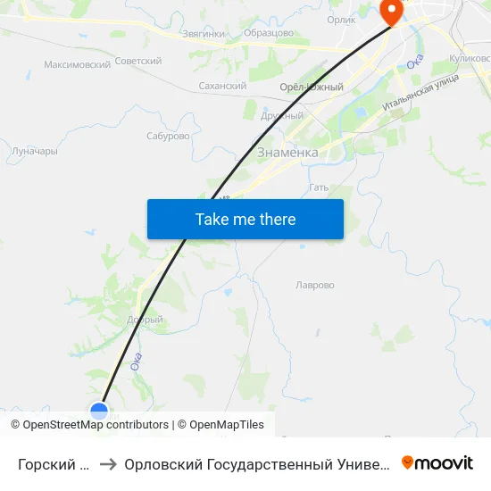 Горский Поворот to Орловский Государственный Университет (Польский Корпус) map