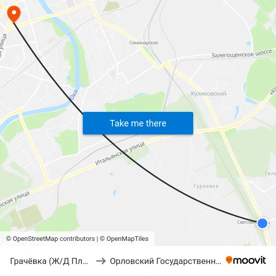 Грачёвка (Ж/Д Платформа «Светлая Жизнь») to Орловский Государственный Университет (Польский Корпус) map