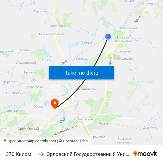 370 Километр (Вязки) to Орловский Государственный Университет (Польский Корпус) map