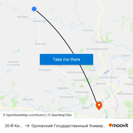 20-Й Километр to Орловский Государственный Университет (Польский Корпус) map