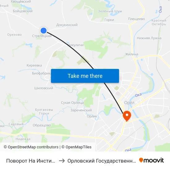 Поворот На Институт Зернобобовых Культур to Орловский Государственный Университет (Польский Корпус) map