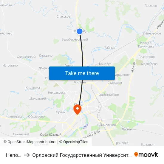 Неполодь to Орловский Государственный Университет (Польский Корпус) map