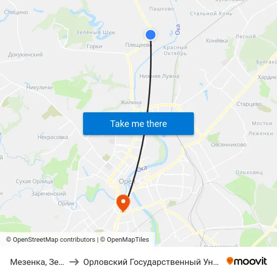 Мезенка, Зелёная Улица to Орловский Государственный Университет (Польский Корпус) map