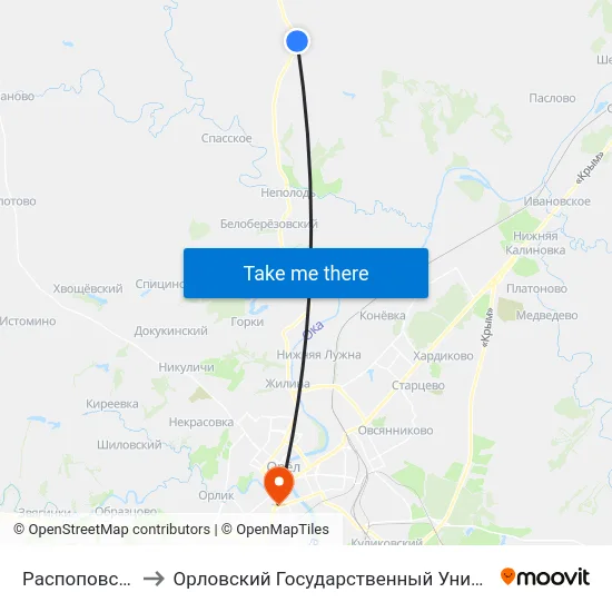 Распоповские Дворы to Орловский Государственный Университет (Польский Корпус) map