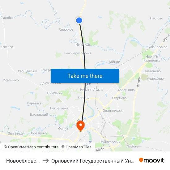 Новосёловский Поворот to Орловский Государственный Университет (Польский Корпус) map
